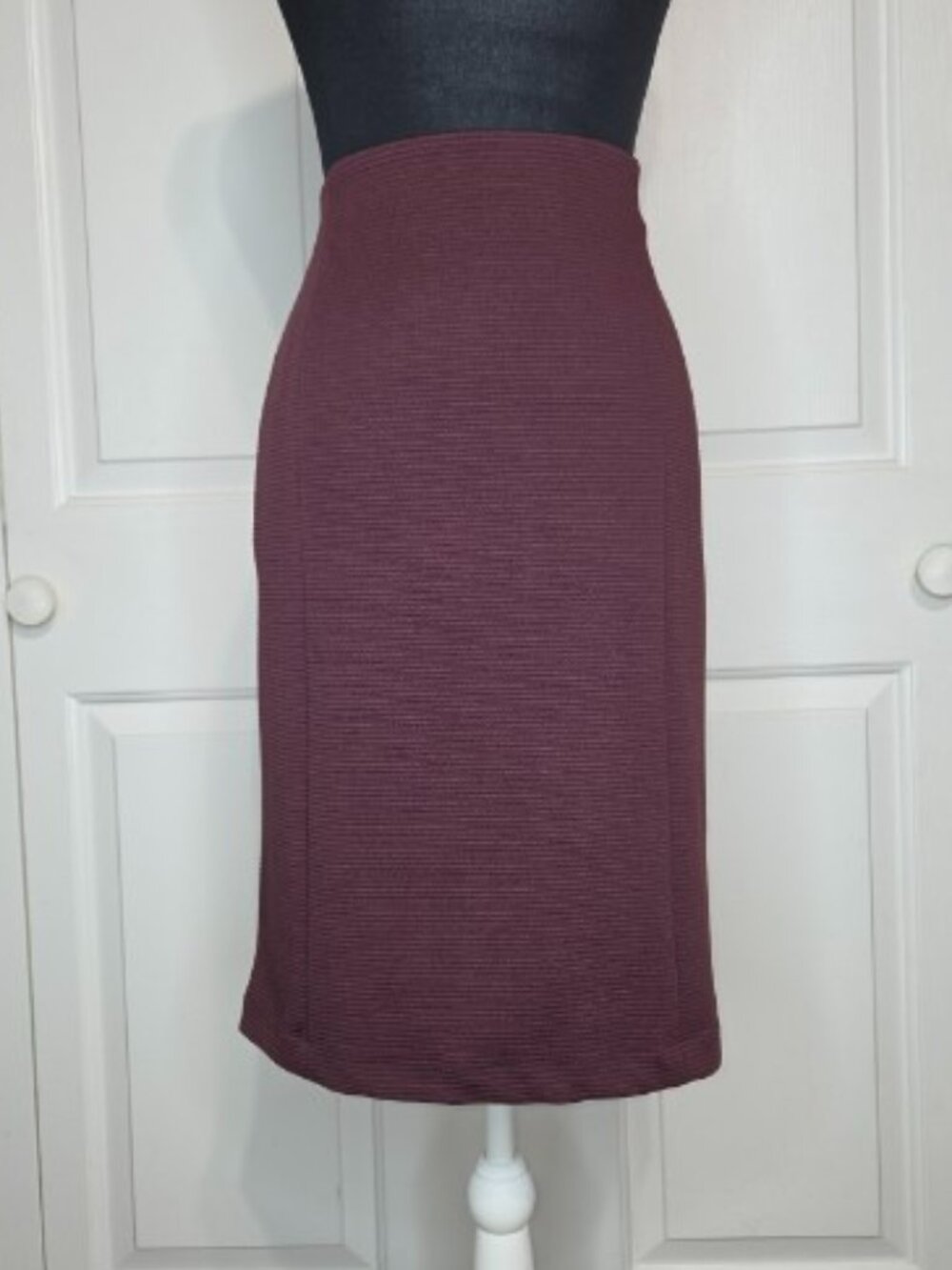 ELLE Ribbed High Waisted Pencil Skirt Burgundy Maroon Midi Large